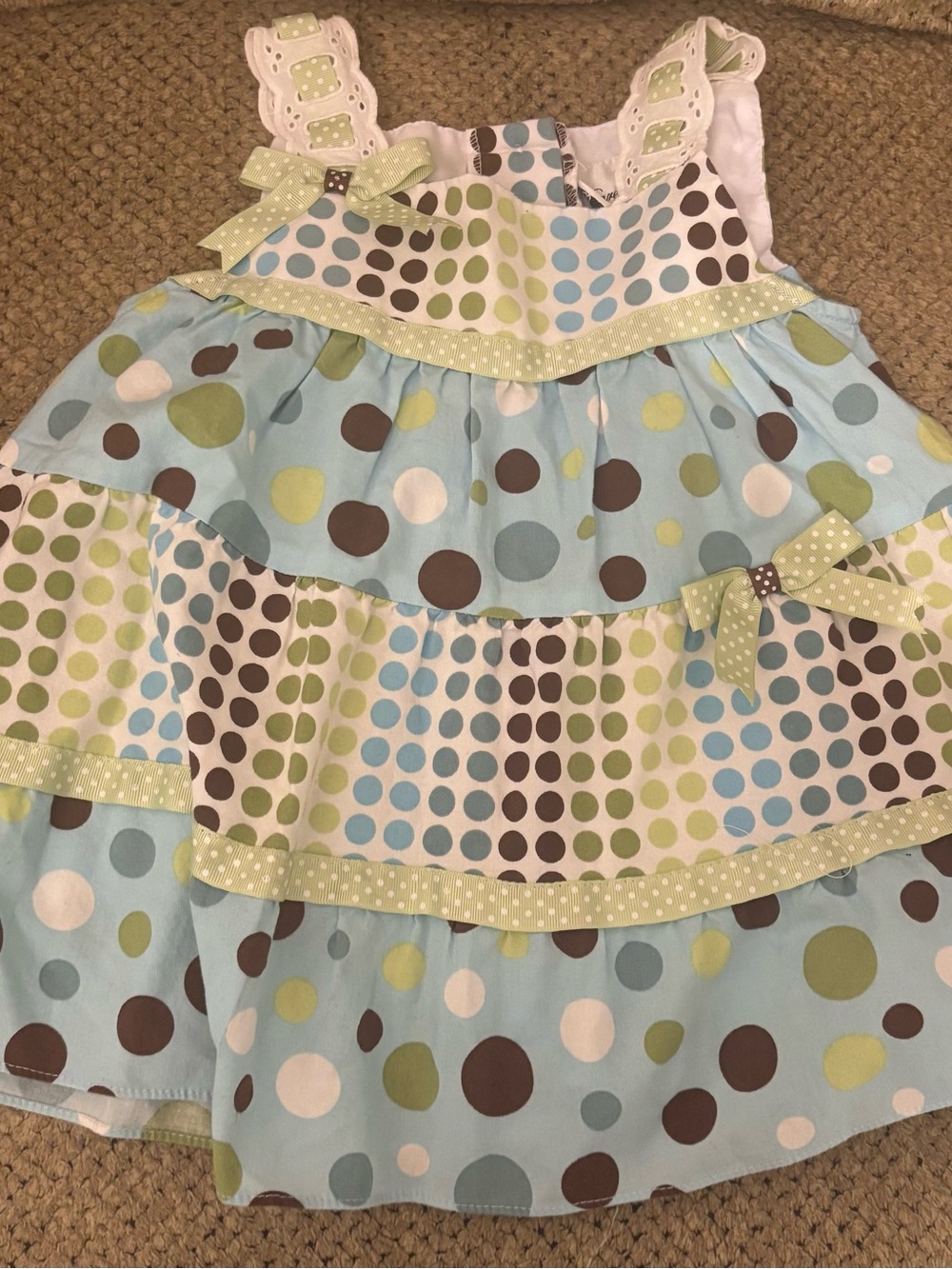 Rare Editions Polka Dot Ruffle Dress - Light Blue, Green, Brown